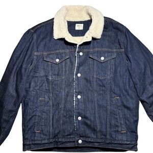 Gap Denim Trucker Jacket Mens XL Dark Blue Good Sherpa Lined Jean Coat